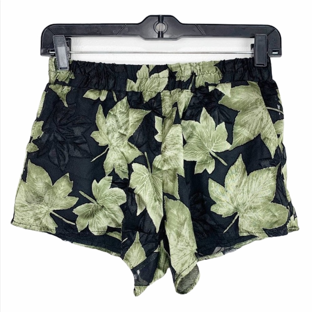 Topshop Shorts Women 2 Black Green Burnout Leaf Runner Pockets Casual Bottoms